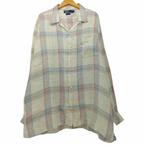 ポロバイラルフローレン Polo by RALPH LAUREN 90s CLAYTON 総リネンオープンカラーシャツ メンズ import:XL