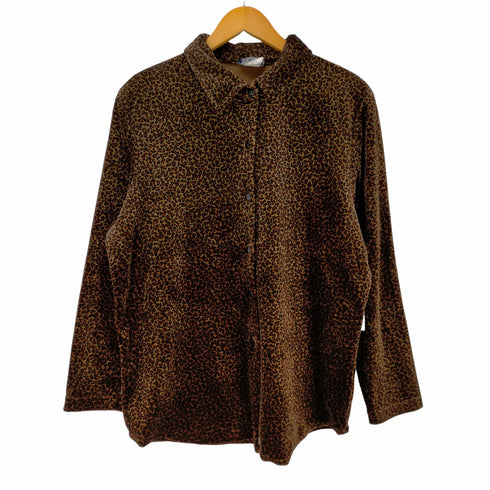 SOLUTIONS USA製 L/S ベロアレオパードシャツ レディース JPN:L