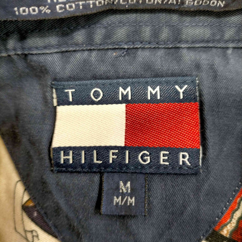 トミーヒルフィガー TOMMY HILFIGER フラッグタグ エンブレム 総柄 ボタンダウン長袖シャツ メンズ import:M