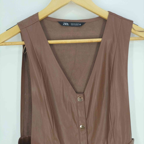 ザラ ZARA ネオレザー フリルティアードジャンパースカート レディース import:S