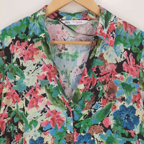 ザラ ZARA 花柄 開襟 スキッパーブラウス レディース import:XS