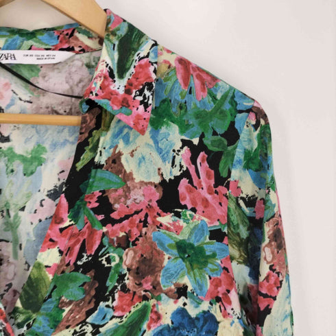 ザラ ZARA 花柄 開襟 スキッパーブラウス レディース import:XS