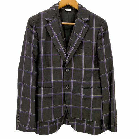 コムデギャルソンオムドゥ COMME des GARCONS HOMME DEUX AD2018 リネン レイヤードデザイン チェック 3Bテーラードジャケット メンズ JPN:XS