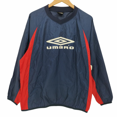 アンブロ UMBRO 00s 銀タグ 細ダイヤ Windup Piste Y2K 両面ロゴ Vネック ナイロン プルオーバー メンズ S-M