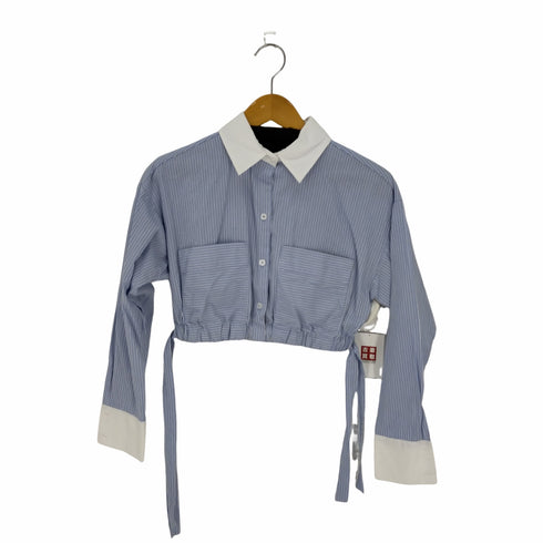 ザラ ZARA ウエストゴム ショート丈 クロップドストライプシャツ レディース XS