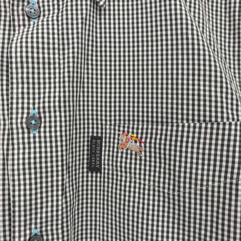 バーバリーブラックレーベル BURBERRY BLACK LABEL ロゴ刺繍 ポケット付 S/S チェック シャツ メンズ 2