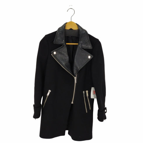 ザラ ZARA レザー切替ウールライクコート レディース S