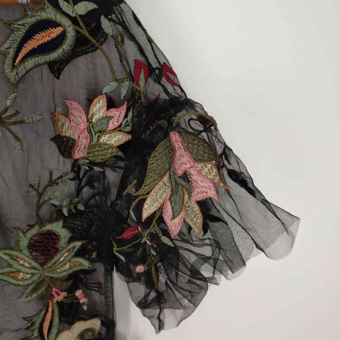 ザラ ZARA シアーシャツブラウス 花刺繍 レディース XS