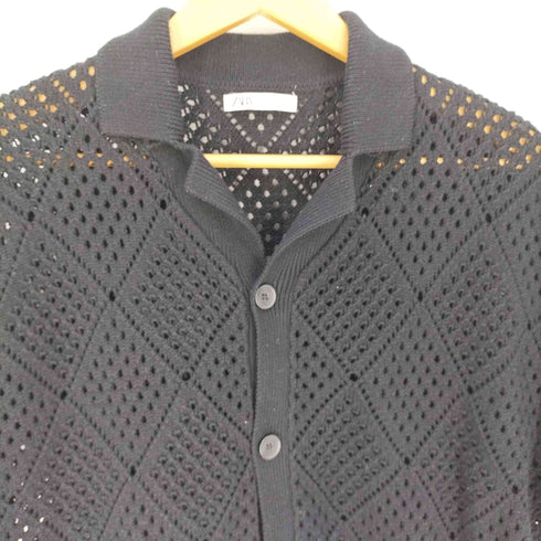 ザラ ZARA CROCHET KNIT SHIRT クロシェ編み ニットシャツ メンズ import:M