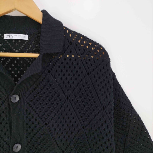 ザラ ZARA CROCHET KNIT SHIRT クロシェ編み ニットシャツ メンズ import:M
