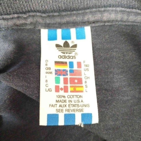 アディダス adidas 90S USA製 万国旗タグ 両面 トレフォイルロゴ プリント Tシャツ シングルステッチ メンズ import:L
