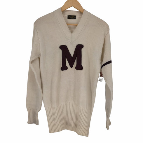ART KNITTING MILLS 50~60S アップリケ装飾Vネックニット 長リブ メンズ