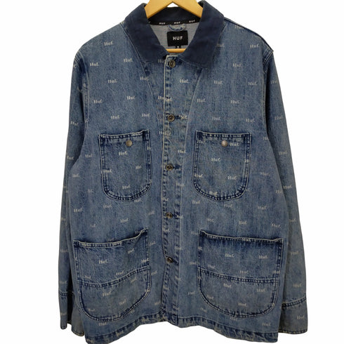 ハフ HUF ロゴプリント デニムジャケット メンズ M
