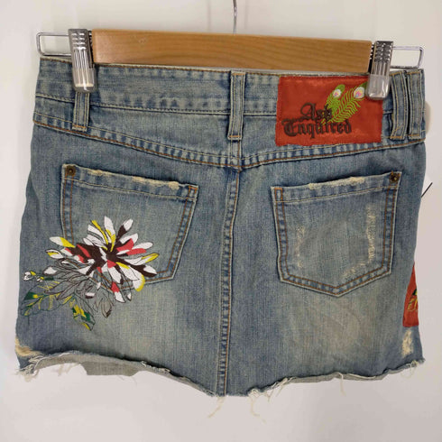 ASK JEANS 刺繍構築デニムミニスカート Y2K カットオフ加工 レディース 26