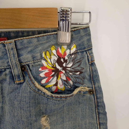 ASK JEANS 刺繍構築デニムミニスカート Y2K カットオフ加工 レディース 26