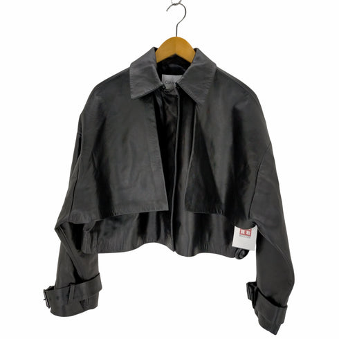カルバンクライン CALVIN KLEIN クロップドレザージャケット レディース 34