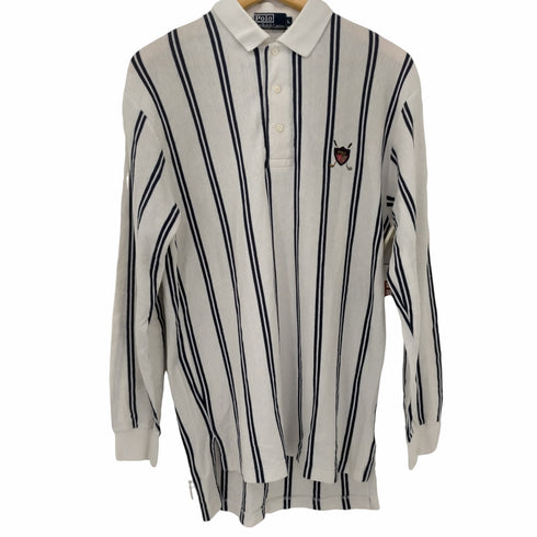 ポロバイラルフローレン Polo by RALPH LAUREN 刺繍ロゴ ストライプ 長袖ポロシャツ メンズ import:L