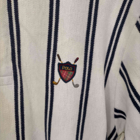 ポロバイラルフローレン Polo by RALPH LAUREN 刺繍ロゴ ストライプ 長袖ポロシャツ メンズ import:L