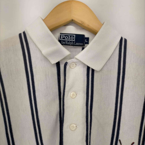 ポロバイラルフローレン Polo by RALPH LAUREN 刺繍ロゴ ストライプ 長袖ポロシャツ メンズ import:L