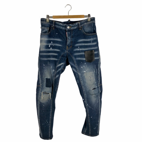 ディースクエアード DSQUARED2 23AW SLIM JEAN ペイント加工 インディゴ スリムデニムパンツ メンズ 50