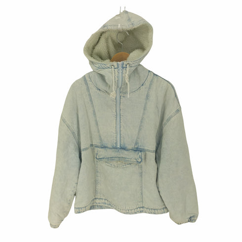 ベルシュカ BERSHKA Washed Denim Hood Anorak ウォッシュド デニム 裏ボア アノラック ジャケット レディース import:L