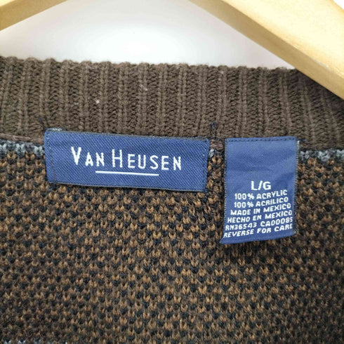 ヴァンヒューゼン VANHEUSEN 90-00s ヴィンテージ Vネック ジャガード柄 ニット セーター メンズ L/G