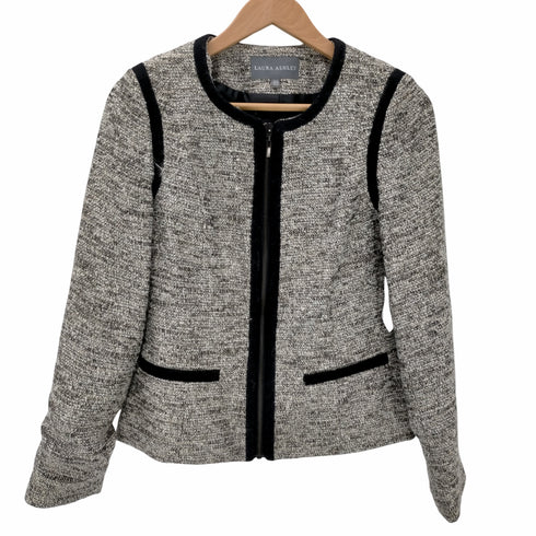 ローラアシュレイ LAURA ASHLEY ノーカラー ツイードジャケット レディース UK:8