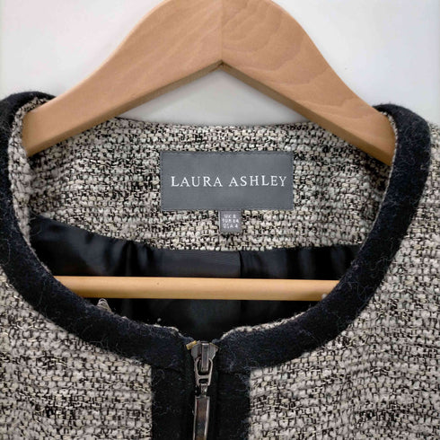 ローラアシュレイ LAURA ASHLEY ノーカラー ツイードジャケット レディース UK:8