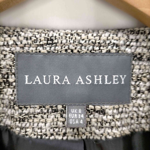 ローラアシュレイ LAURA ASHLEY ノーカラー ツイードジャケット レディース UK:8