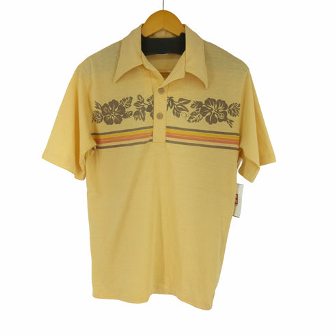 オーシャンパシフィック OP ocean pacific 70s 紙タグ ハワイアン スキッパーポロシャツ メンズ import:M