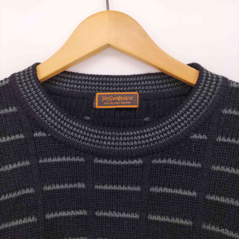 イヴサンローラン Yves Saint Laurent 70S クルーネック ウール 柄 ニット メンズ