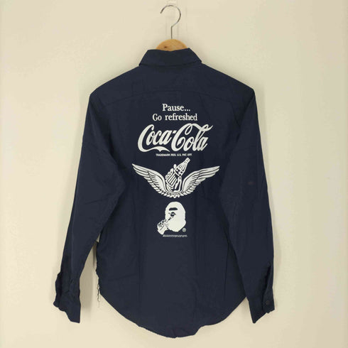 アベイシングエイプ A BATHING APE バックプリント ロゴワッペン L/S ダブルポケット ワーク シャツ メンズ JPN:L