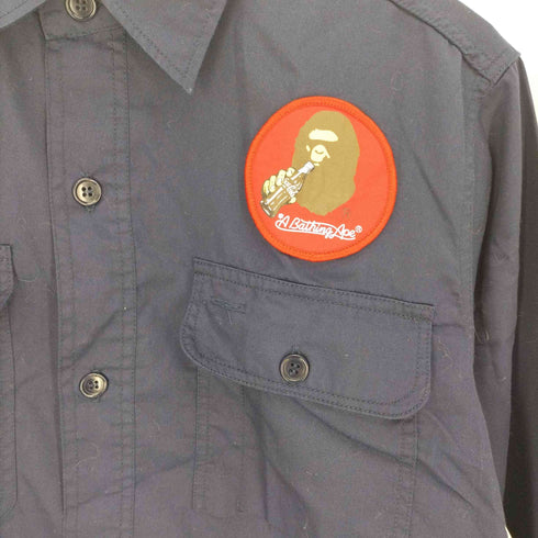 アベイシングエイプ A BATHING APE バックプリント ロゴワッペン L/S ダブルポケット ワーク シャツ メンズ JPN:L