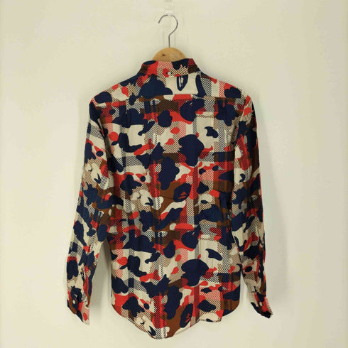 アベイシングエイプ A BATHING APE ワンポイント エイプヘッド 刺繍 マルチカラー チェック ABC CAMO L/S ボタンダウン ポケット シャツ メンズ JPN:M