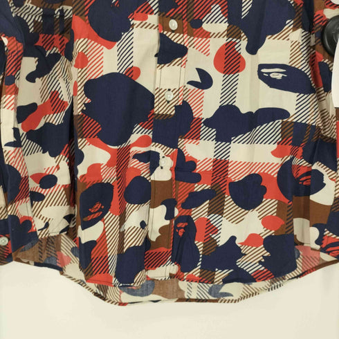 アベイシングエイプ A BATHING APE ワンポイント エイプヘッド 刺繍 マルチカラー チェック ABC CAMO L/S ボタンダウン ポケット シャツ メンズ JPN:M