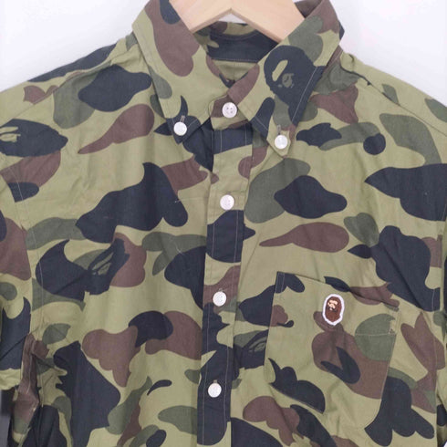 ミスターベイシングエイプ Mr. BATHING APE ワンポイント エイプヘッド 刺繍 ウッドランド ABC カモ L/S ボタンダウン ポケット シャツ メンズ JPN:L