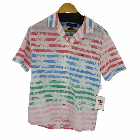 トミーヒルフィガー TOMMY HILFIGER CUSTOM FIT マルチカラー ボーダー開襟シャツ アロハ メンズ JPN:M