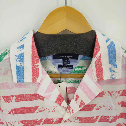 トミーヒルフィガー TOMMY HILFIGER CUSTOM FIT マルチカラー ボーダー開襟シャツ アロハ メンズ JPN:M