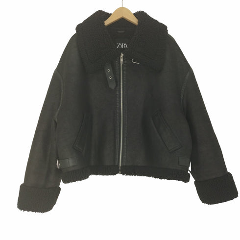 ザラ ZARA DOUBLE-FACED BIKER JACKET フェイク ムートン ライダース ジャケット レディース import:XL