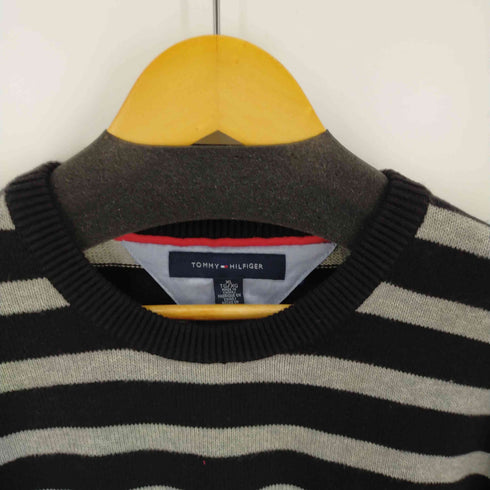 トミーヒルフィガー TOMMY HILFIGER ロゴ刺繍 クルーネックボーダーニット メンズ XL