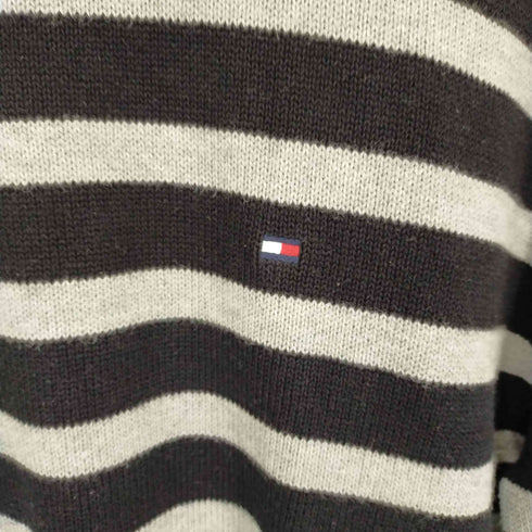 トミーヒルフィガー TOMMY HILFIGER ロゴ刺繍 クルーネックボーダーニット メンズ XL
