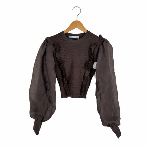 ザラ ZARA パフスリーブ トップス クルーネック フリルブラウス レディース import:S