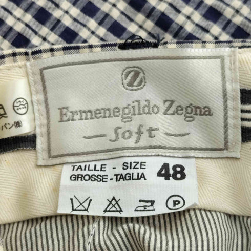 エルメネジルドゼニア ERMENEGILDO ZEGNA イタリア製 コットン シアサッカー チェック 柄 スラックス パンツ メンズ 48