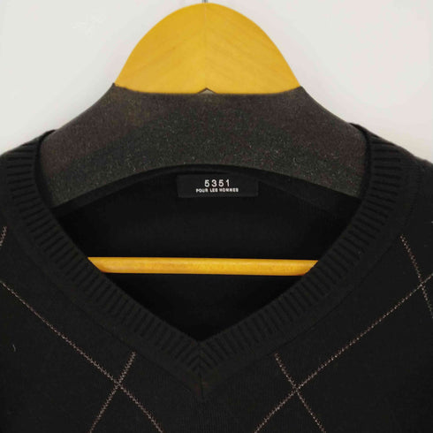 ゴーサンゴーイチプールオム 5351 POUR LES HOMMES アーガイルチェックVネックL/Sウールニット メンズ 44