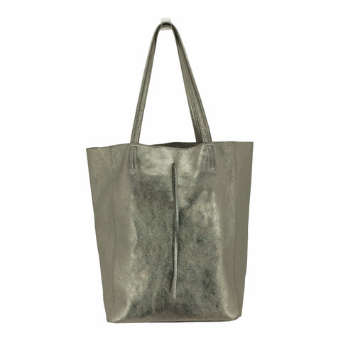 Caleidos イタリア製 PEWTER ダークシルバー レザー ショルダーバッグ レディース