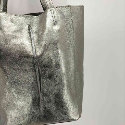 Caleidos イタリア製 PEWTER ダークシルバー レザー ショルダーバッグ レディース
