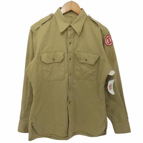 ユーエスアーミー US ARMY 40~50s KHAKI-1 STAND-UP-COLLAR 8.2.OZ ミリタリーシャツ マチ付き メンズ 15 1/2×34