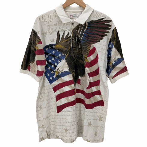 american summer イーグル オーバープリント ポロシャツ メンズ import:L