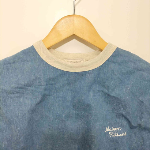 メゾンキツネ MAISON KITSUNE メゾンキツネ ロゴ刺繍 デニム切替 クルーネックスウェット レディース import:XS