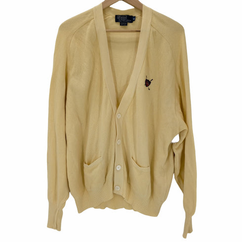 ポロバイラルフローレン Polo by RALPH LAUREN MADE IN GREAT BRITAIN ゴルフエンブレム 畦網 コットン カーディガン メンズ import:M